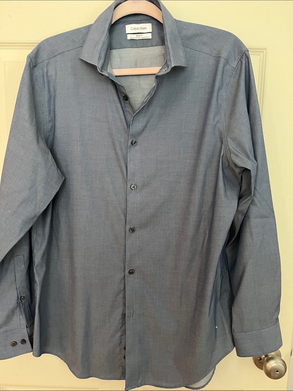 Calvin Klein Men's Slate Blue Long-Sleeve Dress Shirt